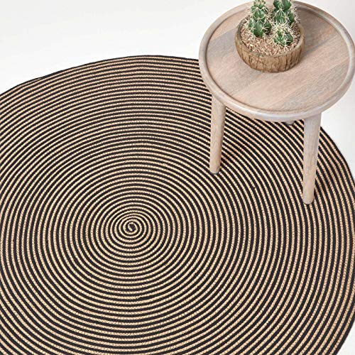 Homescapes runder Teppich, handgeflochtener Baumwollteppich 120 cm im Vintage-Stil mit Spiralemuster, beige und schwarz