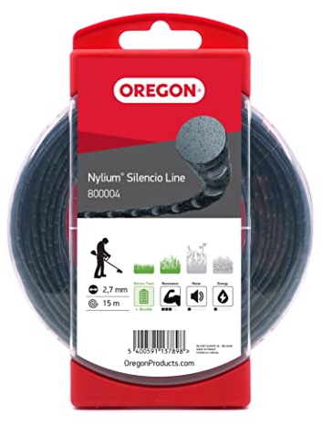 Oregon Nylium Silencio Filo da Taglio Rotondo per Decespugliatore, Tosaerba e Tagliabordi in Nylon Robusto e Flessibile, Adatto alla maggior parte delle marche, 2,7 mm x 15 m