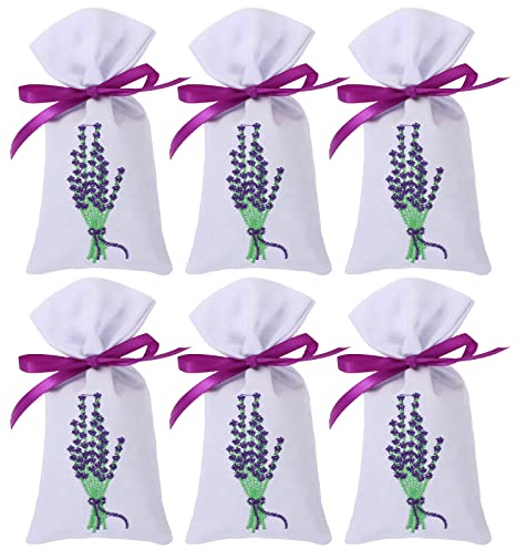 Yardwe 6 StüCk LavendelsäCkchen Leer, Stoffbeutel Mit Kordelzug Und Lavendel-Muster, Ideal Zum BefüLlen FüR Schmuck, SüßIgkeiten Oder LavendelblüTen