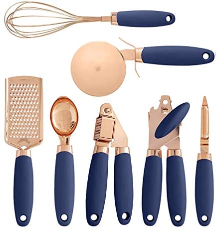 ZKOOO Kitchen Utensil Set 7pcs Stainless Steel Cooking Utensils Set Heat Resistant Non Stick Kitchen Gadget Cookware Set for Cooking and Baking, BPA Free, Blue