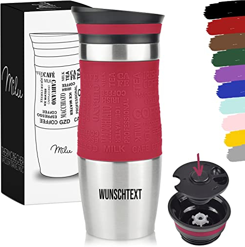 Milu Taza aislante de café con grabado - 370ml 450ml - idea de regalo regalo personalizado regalo de cumpleaños navidad para hombres mujeres mamá papá novia (370ml, Rojo)