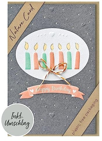 bsb - Karte zum Geburtstag - Nature Card - Nachhaltige Karten zum Geburtstag - Geburtstagskarten mit Umschlag - Geburtstagskarte Frauen & Männer - Glückwunschkarte 11,5 x 17 cm - Kerzen Motiv