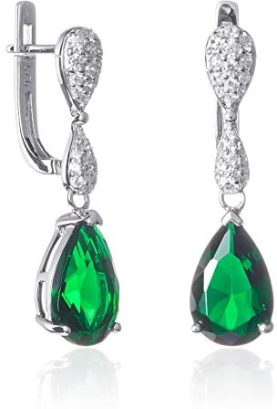Namana Grüne Tränen-Ohrringe für Damen, Lange Ohrringe aus 925er Sterlingsilber für Frauen mit birnenförmigen grünen Steinen und weißem Zirkonia, Grüne Ohrhänger mit Geschenkbox