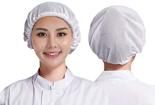 3Pcs Chef Cameriere Mesh Cap Elastico Bouffant Ristorante Cucina Officina Capelli Net Riutilizzabile Regolabile Food Service Hat, bianco, M-L