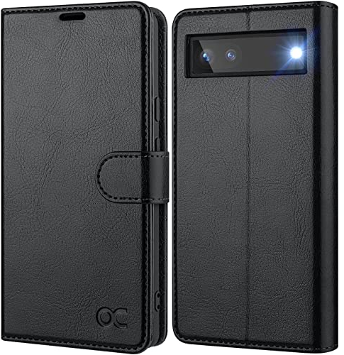 OCASE für Google Pixel 6A Hülle, Premium PU Leder Handyhülle Klapphülle [Kartenhalter] [Standfunktion] RFID Schutzhülle Stoßfeste Lederhülle für Google 6A 5G 6,1 Zoll 2022, Schwarz
