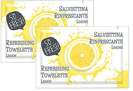 MAQA 50pcs Lingettes désinfectantes jetables 12,5x19 cm, Lingettes humides rafraîchissantes au citron emballées individuellement