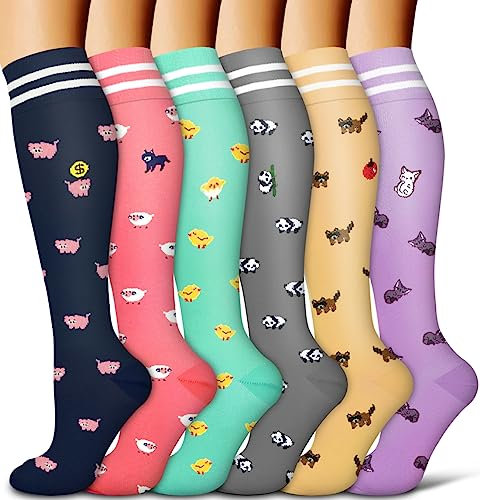 COOLOVER Kompressionsstrümpfe für Damen und Herren – ideal für Durchblutung, Laufen, Sport, Erholung, Krankenschwester, Reisen, 05 Schwarz/Rot/Grün/Grau/Nude/Lila, Large-X-Large