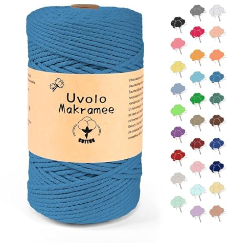 Uvolo 3mm x 200m Makramee Garn, Baumwollgarn, Macrame Kordel für Basteln, Pflanzenbügel-Blauer See