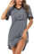 Litherday Chemise de Nuit Femme Coton Robe de Nuit Col V Rayé Nuisett imprimé Chat Mignon à Manches Courtes Vêtement de Nuit,B Gris Foncé（New）,XXL