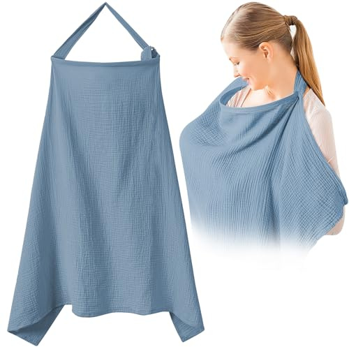 Stillschürze, Darryy Stilltuch für Unterwegs, Musselin Stillbezug für Babys Atmungsaktiv, 75 X 95 cm, Stillschal Stilltuch, Stilldecke Baumwolle, Nursing Cover for Breastfeeding, Mehrzweck (Blau)