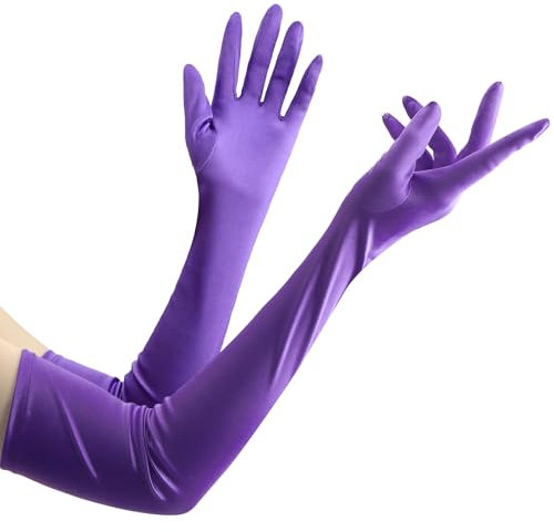 SycloPak Lange Handschuhe Lila,Handschuhe Kostüm,Satin Handschuhe Lange,Handschuhe Damen Elegant Lange, Halloween Long Gloves Seidenhandschuhe,1920er Jahre Fancy Dress Handschuhe,Opernhandschuhe