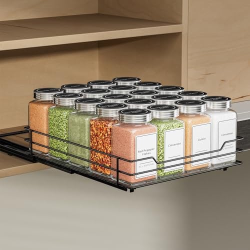 ZDDLOINP Ausziehbares Gewürzregal Für Schrank, Gewürzregal Schwarz, Gewürz Organizer Ausziehbar, Schrank Organizer Platzsparend, Schrank Organizer Küche