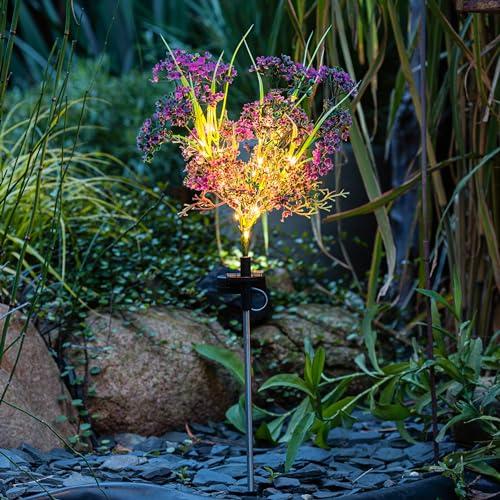 Garten Solarstecker Heidekraut mit 28 LED - 65 cm - Deko Gartenstecker warm weiß beleuchtet - Balkon Terrasse Beet Stecker Solar Deko Beleuchtung Outdoor Stimmungslicht solarbetrieben