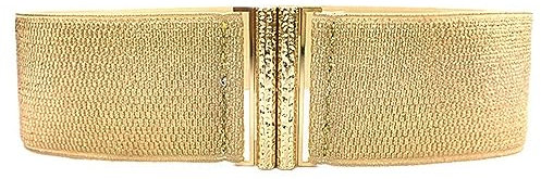 Lxuebaix Corset Doré Large Ceinture de Taille Décorative Serre-Taille Élastique Scintillante pour Femme
