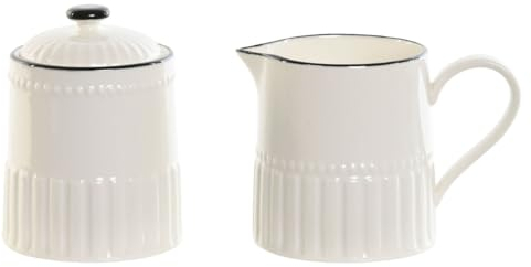Home ESPRIT Lattiera e zuccheriera Bianco Nero Porcellana 250 ml 12 x 7,7 x 8,3 cm 2 Pezzi