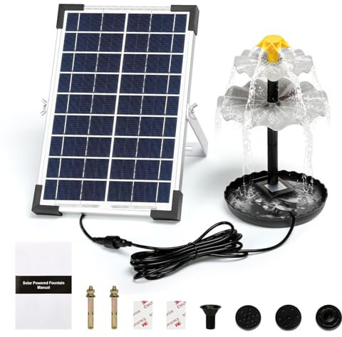 Jadeshay Fontana Solare da Giardino, 6W Fontana da Giardino Esterno Pompa Solare per Fontana con 8 Ugelli per la Decorazione della Piscina dello Stagno
