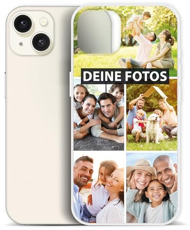 PR Print Royal Personalisierte Handyhülle für Apple iPhone 13 Clear - zum selbst gestalten mit Foto-Collage für 5 Fotos - Handyhüllen iPhone 13, Silikon Transparent | Fotogeschenk