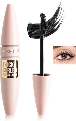 Mascara Schwarz für Volumen und Länge, Fiber Wimperntusche Wasserfest, Langlebig Klumpenfrei, Wischfest, Extra Lange Wimpern, Voluminös und Definition Mascara Augen-Make-up, Geschenke für Frauen-02