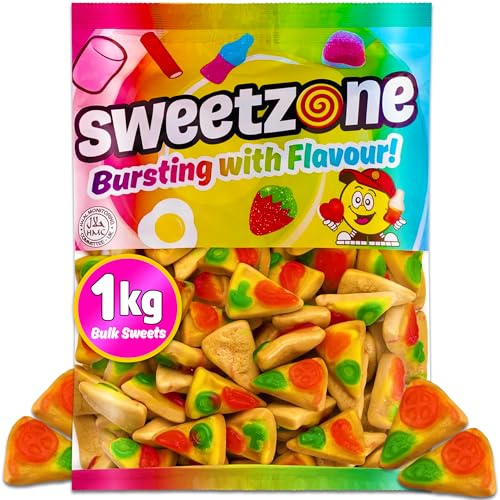 Sweetzone Gummy Pizza 1kg, Jelly Sweets Pick and Mix, Retro Sweet Hamper of Gummy Sweets, Chewy Sweet, Bulk Bags of Sweeties, Fruit gums, Fruit Jellies, and Halal Sweeties Bulk
