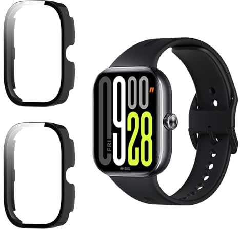 Funrae Hülle Kompatibel mit Xiaomi Redmi Watch 5 [2 Stück], PC Gehäuse mit Hartglas Displayschutz Schutzhülle Vollschutz Kratzfest Ultradünner Puffer Schutz Case - Schwarz