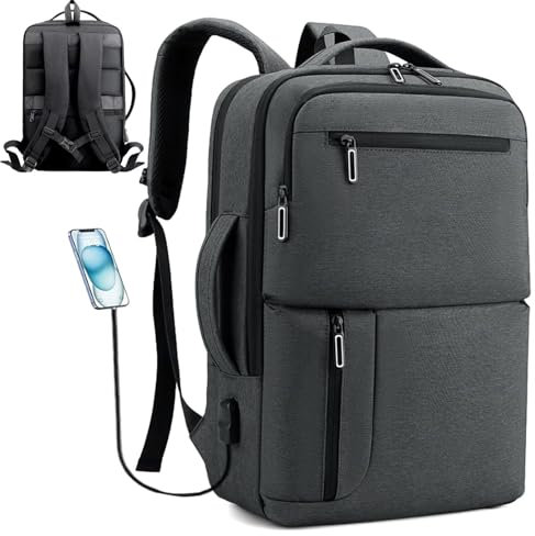 Clufar Rucksack Herren Multifunktion Laptop Rucksack 15,6 zoll Wasserdicht mit USB Ladeanschluss Business Arbeit Backpack Grau Anti Diebstahl Laptoprucksack Daypack für Weekender Arbeit Reisen,Grey