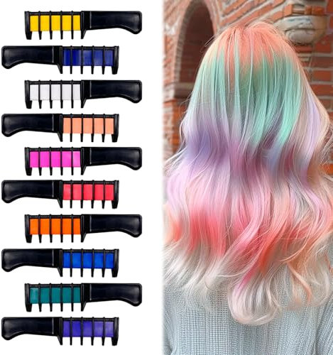 10 Peines de Tiza para el Pelo Lavables, Tintes Temporales de Colores para Niños y Niñas, Juego de Coloración DIY para Fiestas, Halloween y Cosplay