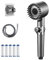 Pommeau de Douche Haute Pression Économique, Flexible PVC 1.8m, 4 Jets Réglables + Filtre Anti-Calcaire, Bouton Stop, Support Murale - Chrome