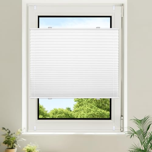 Homland Plissee ohne Bohren Verdunklung Klemmfix,Weiß B75 x H100 cm, Plissee 100% Verdunkelnd & lichtundurchlässig, Plisseerollo für Fenster & Tür