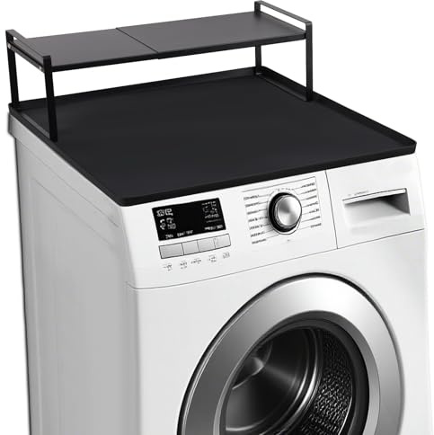 Washer and Dryer Countertop with Retractable Shelf and Silicone Mat, Universal Front Load Washer and Dryer Countertop Set, Washer Dryer Shelf with Mat for Laundry Room (Metal Shelf + Silicone Mat)
