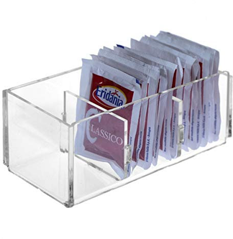 DesignPlex Porta bustine Zucchero in plexiglass Trasparente a 3 postazioni - Misure: 12.5 x 6 x H5 cm