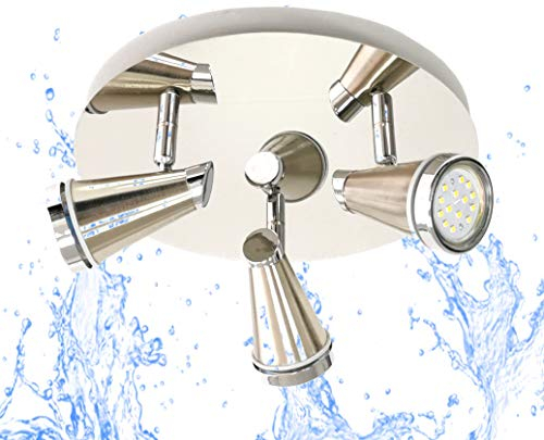 Trango 3-flammig 1009-32R LED Badleuchte IP44 in Rondell, Bad Deckenleuchte in Nickel matt & Chrom, Flurlampe, WC Lampe, Deckenlampe, Deckenstrahler inklusive 3x 5 W GU10 LED Leuchtmittel Spots