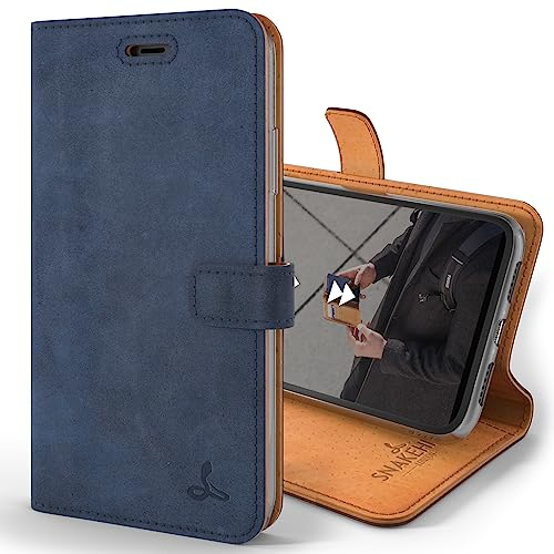 Snakehive Leather Wallet for iPhone 11 || Genuine Leather Wallet Phone Case || Real Leather with Viewing Stand & 3 Card Holder || Flip Folio Cover with Card Slot (Navy)