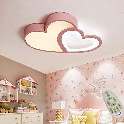 Plafoniera LED Dimmerabile con telecomando, Lampada da Soffitto per Ragazza Bambino Ragazzo Cameretta Corridoio Bagno, Moderno forma di cuore Design Lampadario Paralume Acrilico L50*W35cm (Rosa)