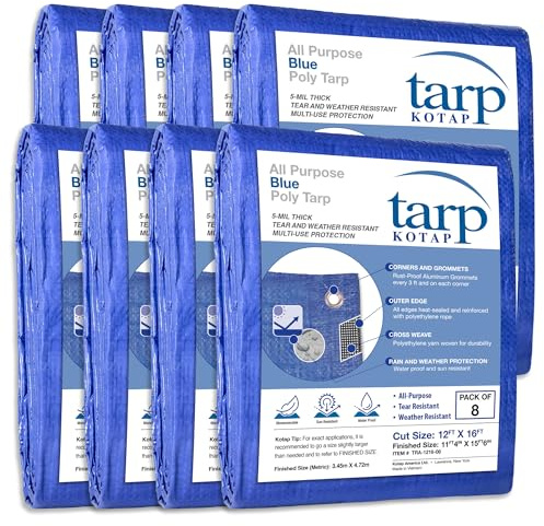 Kotap TRA-1216-08 - Lona de Polietileno Multiusos de 5 mil, Varios tamaños, 12 x 16 pies, Color Azul