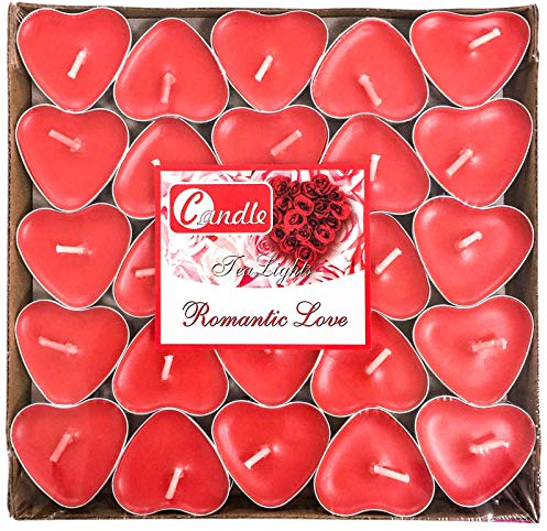 50 Herzförmige Kerzen Teelichter,Romantische Liebe Unparfümierte Teelichter Kerzen,Tropffrei & Langanhaltende Rauchlose Mini Teelicht-Kerzen für Stimmung,Romantische Deko,Pool,Hochzeit,Jubiläum(Rot)