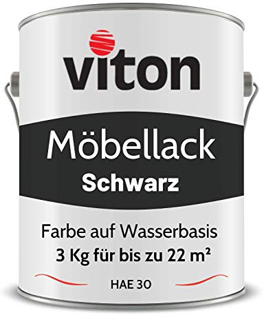 Viton Möbellack - 3 Kg - Seidenmatt Schwarz - Möbelfarbe auf Wasserbasis - RAL 9005 Tiefschwarz
