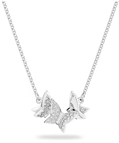 Swarovski Lilia Halskette, Weiße und Rhodinierte Damenhalskette mit Schmetterlingsmotiven und Kristallpavé