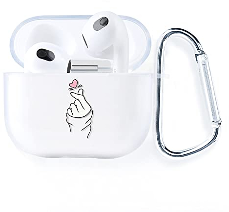 AKABEILA Hülle Kompatibel mit Apple AirPods 3 Hülle Case Silikon Transparent Durchsichtig AirPods 3rd Generation 2021 Schutzhülle Frontseite LED Sichtbar mit Karabiner