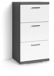 byLIVING Seitenschrank Nebraska/Korpus matt anthrazit / 3 Schubkästen Hochglanz weiß lackiert/Kleiner Badschrank mit 3 Schubladen und silberfarbenen Griffen/B 35,5, H 74, T 31,5 cm
