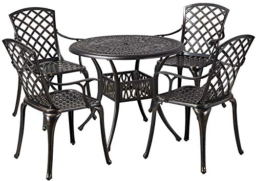 Yaheetech 5 Piece Outdoor Furniture Dining Set 4pcs Patio Dining Chairs + Outdoor Bistro Table with Umbrella Hole Cast Aluminium Patio Dining Furniture Set for Garden Backyard Balcony Poolside