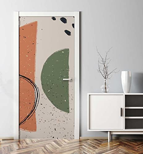 MyMaxxi - Tür bekleben mit Türtapete Türposter Türfolie Selbstklebend 90x200 Abstrakte Halbkreise - Tür verschönern ? Türaufkleber Türklebefolie Kunstwerke Formen Geometrie beige grün