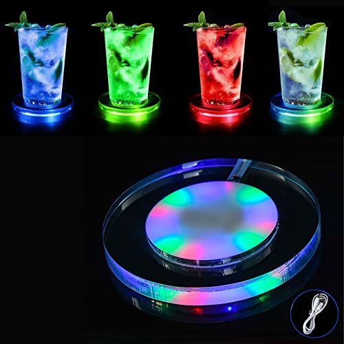 Dessous de Verre à LED, Rechargeable par USB Dessous de Verre Lumineux Coloré réutilisables, Dessous de Verre Acrylique pour Bar, Restaurant, Fête, Mariage, Décoration de la Maison