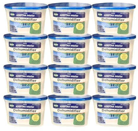 ADEPTNA 12 Pack x 500ml Dehumidifier Interior Damp Moisture Mould Mildew Remover - Extremely Helpful in Reducing and Stooping Damp Mould and Moisture