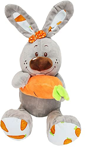 BEMIRO Kuscheltier Hase mit Karotte - Farbe grau - ca. 33 cm, Osterhase Kuscheltier, Plüsch Hase, Kuscheltier Hase, Stofftier Hase, Plüschtier Hase, Kleiner Hase