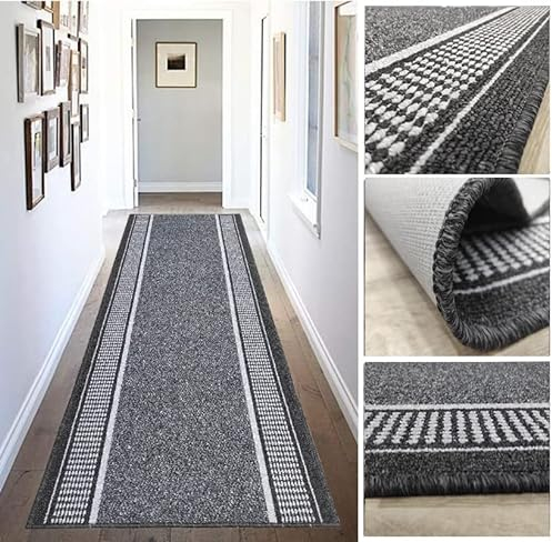 Tadi & Imperio1979 Alfombra Larga para Pasillo, Cocina, entradas Antideslizante de Colores Taupe y Antracita, Lavable en Lavadora y a Mano.