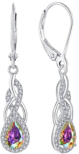 YL Unendlichkeit Knoten Tropfen Ohrringe 925 Sterling Silber Regenbogen Zirkonia Weiß Zirkonia Ohrringe für Damen