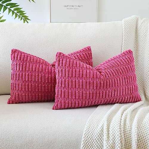 JOTOM 2er Set Kordsamt Weicher Kissenbezüge Moderne Kissenhüllen Dekorative Sofakissen Dekokissen Zierkissenbezug für Wohnzimmer Sofa Schlafzimmer Rose Rot 30x50 cm