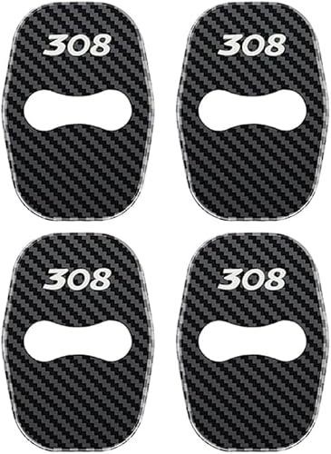 VOLBOZ 4 Pièces Couverture Serrure Porte Voiture pour Peugeot 308, Acier Inoxydable Couverture Serrure Porte Voiture, Anti-Corrosio Accessoires de Voiture