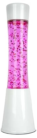 FISURA - Rosa Lavalampe. Weißer Sockel, rosa Flüssigkeit und glitzernde Herzen. Lampe mit Entspannungseffekt. Mit Ersatzbirne. 11 zentimeter x 11 zentimeterx 39,5 zentimeter.