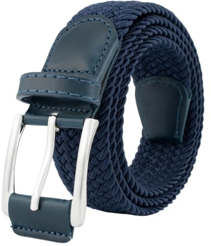 BOZEVON Cintura Elastica Intrecciata - Cintura in Tessuto Elasticizzata Casual Unisex Cintura Cinta Regolabile Vintage per Uomo e Donna Lunghezza 105 cm - Blu